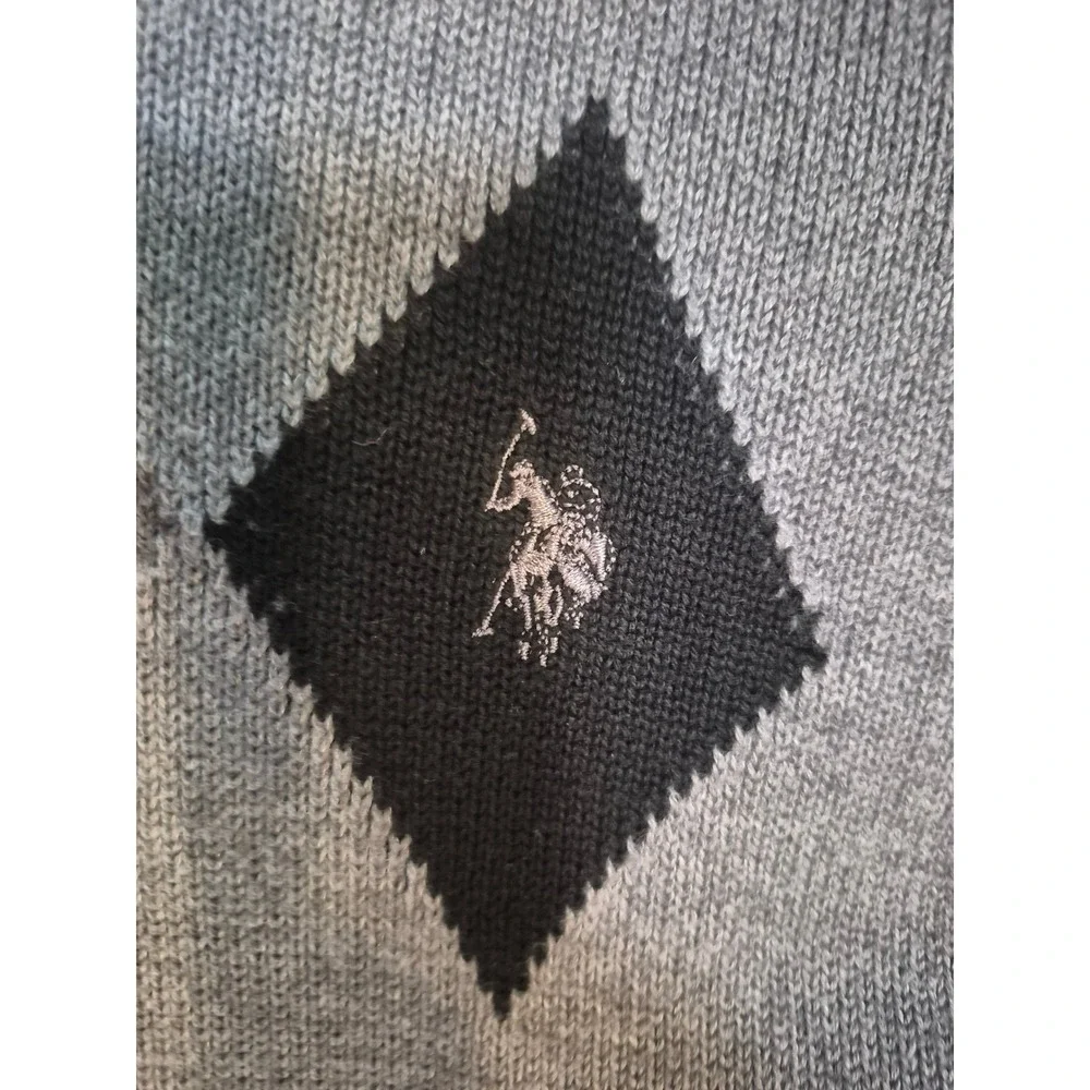COZY CABINCORE ECLECTIC RETRO Gray‎ Argyle V-Neck Sweater Cotton Blend Large